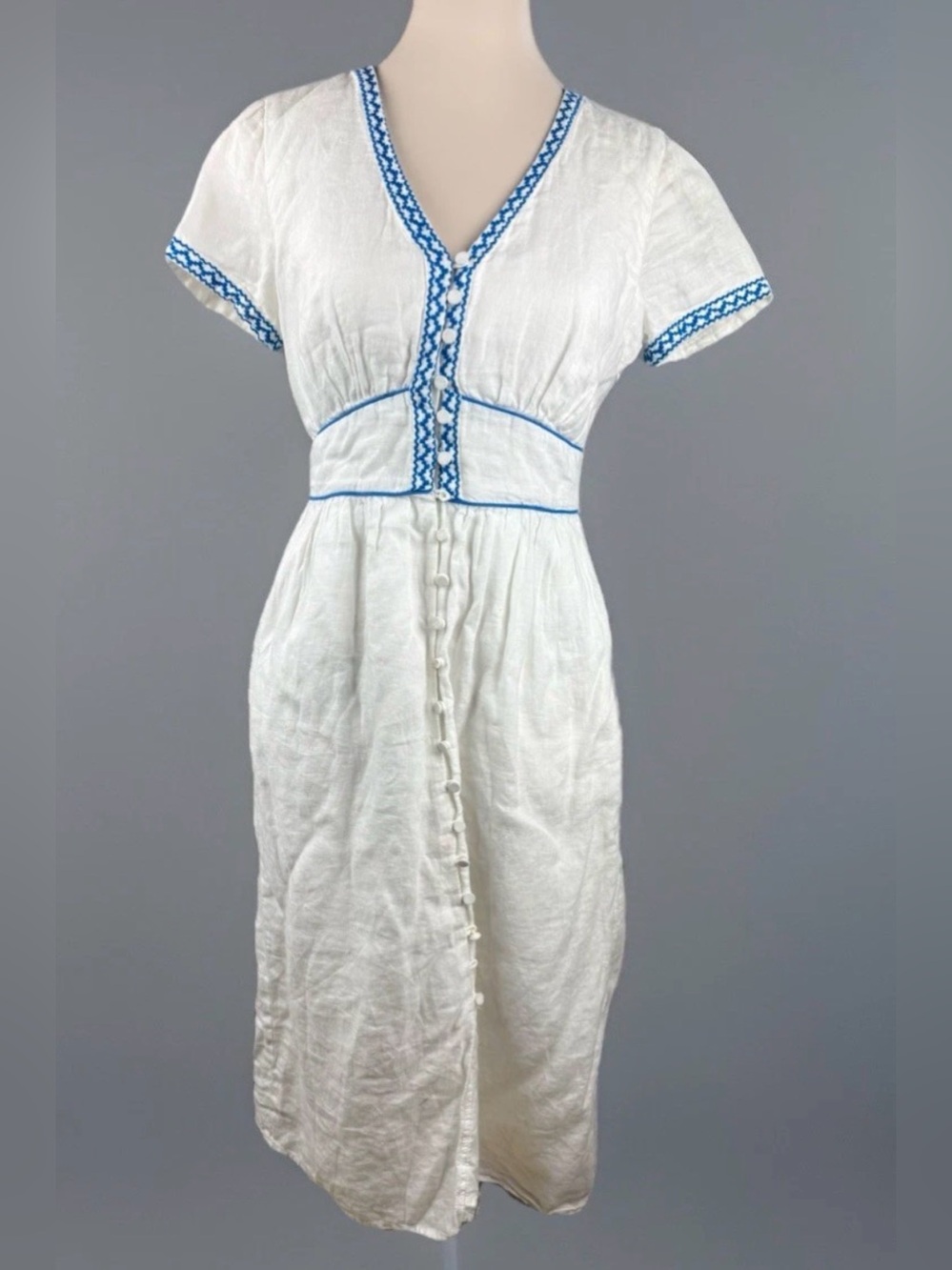 J Crew Women's Linen Dress White Embroidered
